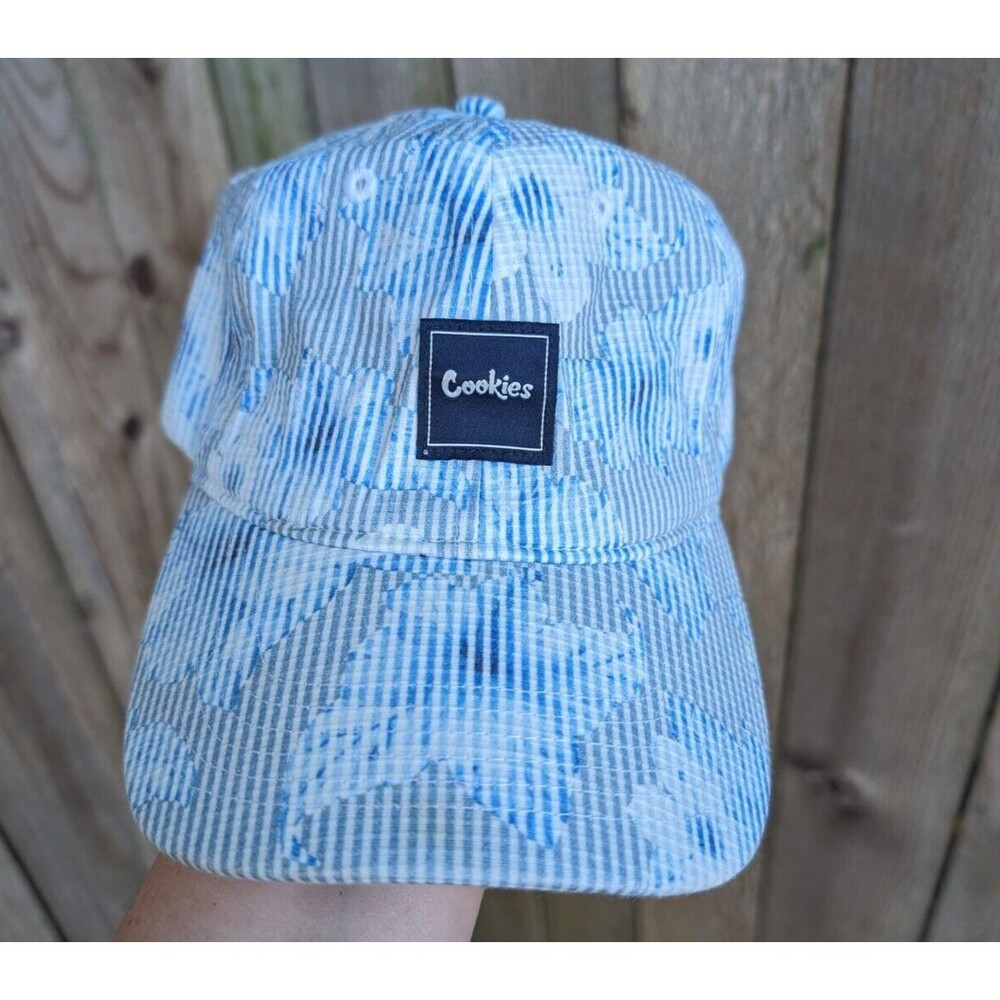Cookies Hat Strap Back Strapback Blue White Seersucker Floral Stoner Dad Hat